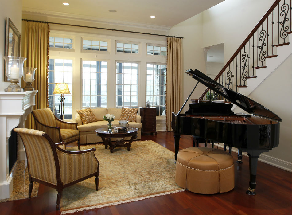 Rhonda Staley IIDA French Country Estate at The Fjords living room piano